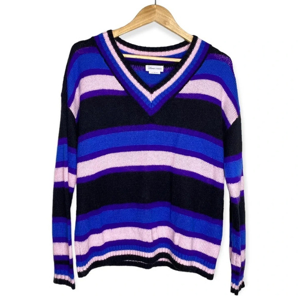 Lovers + Friends Revolve Pink Blue Striped V-Neck Sweater Women's Size Medium - Picture 2 of 10